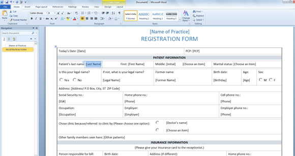 Hospital admission form word template