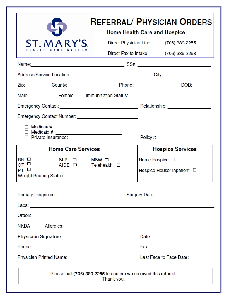 Hospital Admission Form Word Template